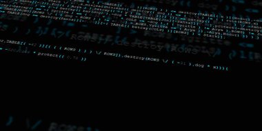 Yazılım geliştirici programlama kodu. Soyut modern sanal bilgisayar senaryosu. Masaüstü ekranında yazılım geliştirici programcının çalışması 