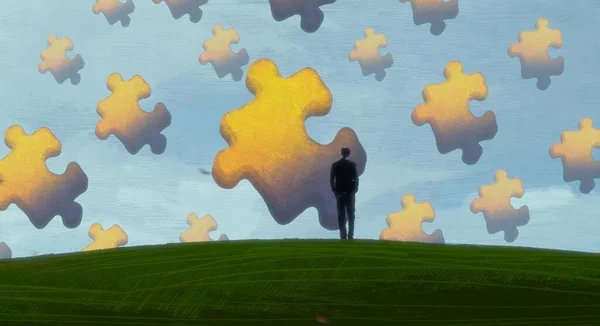 Abstracte Achtergrond Met Menselijk Silhouet Puzzelfragmenten — Stockfoto