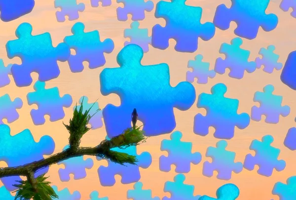 Abstrakter Hintergrund Mit Menschlicher Silhouette Und Puzzle Fragmenten — Stockfoto
