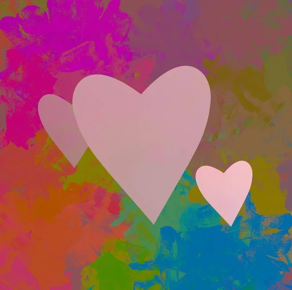 Abstract Valentine Background Art Hearts Canvas Multicolored Romantic Backdrop Contemporary — Stock Photo, Image