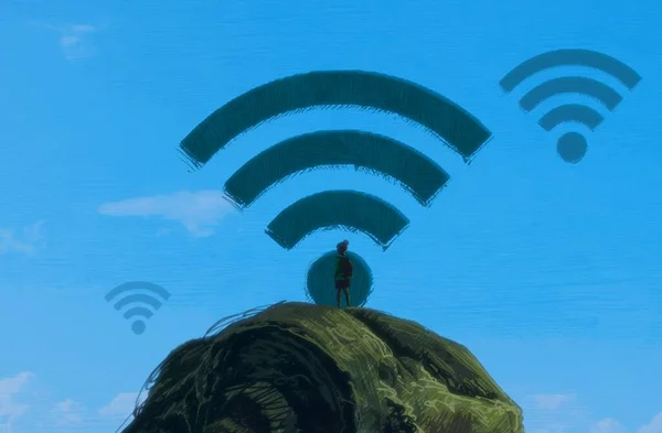 Fondo Abstracto Con Silueta Humana Señales Wifi — Foto de Stock