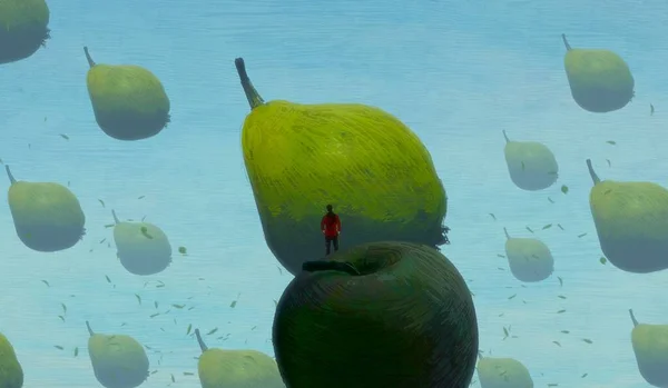 人間のシルエットと果実の抽象的な背景 — ストック写真