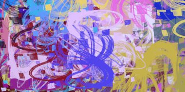 Soyut arka plan sanatı. 2D çizim. Etkileyici yağlı boya resim. Tuvalde fırça darbeleri. Modern sanat. Çok renkli arkaplan. Çağdaş sanat. İfade. Sanatsal dijital palet.