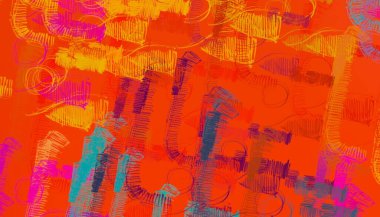 Soyut arka plan sanatı. 2D çizim. Etkileyici yağlı boya resim. Tuvalde fırça darbeleri. Modern sanat. Çok renkli arkaplan. Çağdaş sanat. İfade. Sanatsal dijital palet.