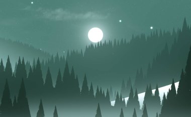 soyut tepe orman manzarası sisli ağaçlar fotokopi alanı, doğal arkaplan