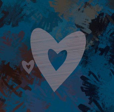 Soyut Sevgililer Günü arkaplan sanatı. Kalpler tuvalde. Çok renkli romantik bir fon. Çağdaş sanat. Sanatsal dijital palet.