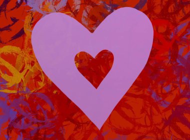 Soyut Sevgililer Günü arkaplan sanatı. Kalpler tuvalde. Çok renkli romantik bir fon. Çağdaş sanat. Sanatsal dijital palet.