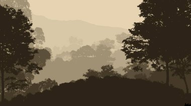 soyut tepe orman manzarası sisli ağaçlar fotokopi alanı, doğal arkaplan