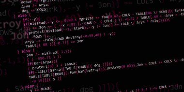 Yazılım geliştirici programlama kodu. Soyut modern sanal bilgisayar senaryosu. Masaüstü ekranında yazılım geliştirici programcının çalışması 