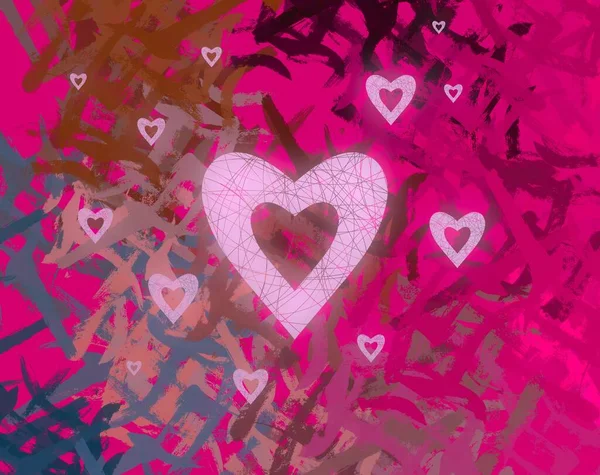 Abstract Valentine Background Art Corazones Sobre Lienzo Fondos Románticos Multicolor — Foto de Stock