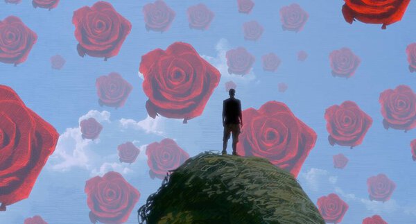 Abstract background with human silhouette and roses