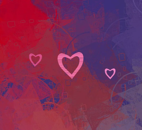 Abstract Valentine Background Art Corazones Sobre Lienzo Fondos Románticos Multicolor — Foto de Stock