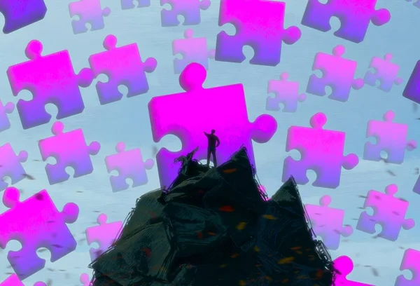 Abstracte Achtergrond Met Menselijk Silhouet Puzzelfragmenten — Stockfoto