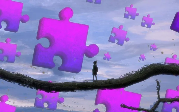 Abstracte Achtergrond Met Menselijk Silhouet Puzzelfragmenten — Stockfoto