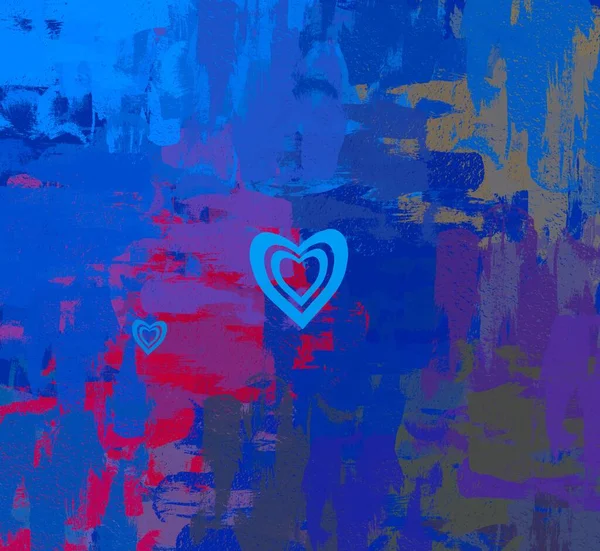 Abstract Valentine Background Art Corazones Sobre Lienzo Fondos Románticos Multicolor — Foto de Stock