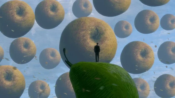 Abstrakcyjne Tło Ludzką Sylwetką Owocami — Zdjęcie stockowe