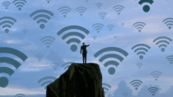 Sfondo Astratto Con Silhouette Umana Segni Wifi — Foto Stock