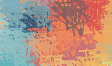 Soyut arka plan sanatı. 2D çizim. Etkileyici yağlı boya resim. Tuvalde fırça darbeleri. Modern sanat. Çok renkli arkaplan. Çağdaş sanat. İfade. Sanatsal dijital palet.
