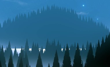 soyut sisli dağlar ağaçlarla kaplı, doğal arkaplan