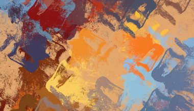 Soyut arka plan sanatı. 2D çizim. Etkileyici yağlı boya resim. Tuvalde fırça darbeleri. Modern sanat. Çok renkli arkaplan. Çağdaş sanat. İfade. Sanatsal dijital palet.