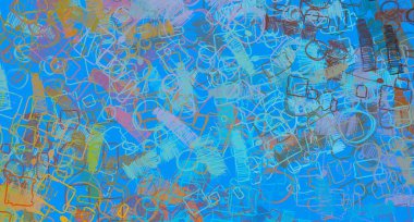 Soyut arka plan sanatı. 2D çizim. Etkileyici yağlı boya resim. Tuvalde fırça darbeleri. Modern sanat. Çok renkli arkaplan. Çağdaş sanat. İfade. Sanatsal dijital palet.