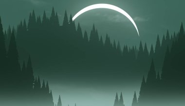 soyut tepe orman manzarası sisli ağaçlar fotokopi alanı, doğal arkaplan