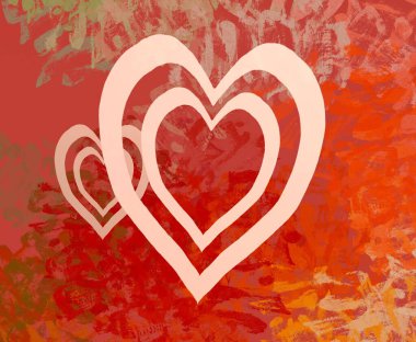 Soyut Sevgililer Günü arkaplan sanatı. Kalpler tuvalde. Çok renkli romantik bir fon. Çağdaş sanat. Sanatsal dijital palet.