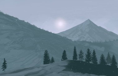 soyut tepe orman manzarası sisli ağaçlar fotokopi alanı, doğal arkaplan