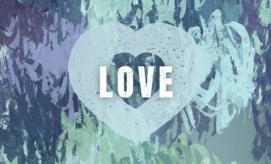 Soyut Sevgililer Günü arkaplan sanatı. Kalpler tuvalde. Çok renkli romantik bir fon. Çağdaş sanat. Sanatsal dijital palet.