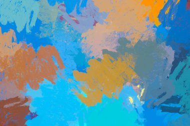 Soyut arka plan sanatı. 2D çizim. Etkileyici yağlı boya resim. Tuvalde fırça darbeleri. Modern sanat. Çok renkli arkaplan. Çağdaş sanat. İfade. Sanatsal dijital palet.