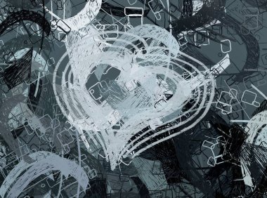 Soyut Sevgililer Günü arkaplan sanatı. Kalpler tuvalde. Çok renkli romantik bir fon. Çağdaş sanat. Sanatsal dijital palet.