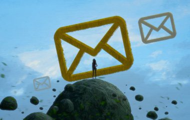 İnsan silueti ve postaları ile soyut arkaplan      