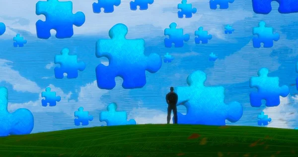 Sfondo Astratto Con Silhouette Umana Frammenti Puzzle — Foto Stock