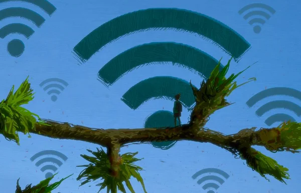 Fondo Abstracto Con Silueta Humana Señales Wifi — Foto de Stock