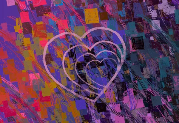 Abstract Valentine Background Art Corazones Sobre Lienzo Fondos Románticos Multicolor — Foto de Stock