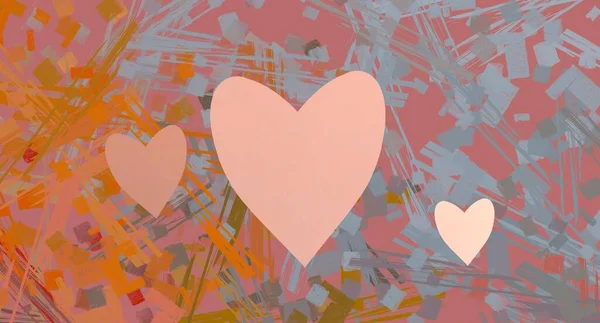 Abstract Valentine Background Art Corazones Sobre Lienzo Fondos Románticos Multicolor — Foto de Stock