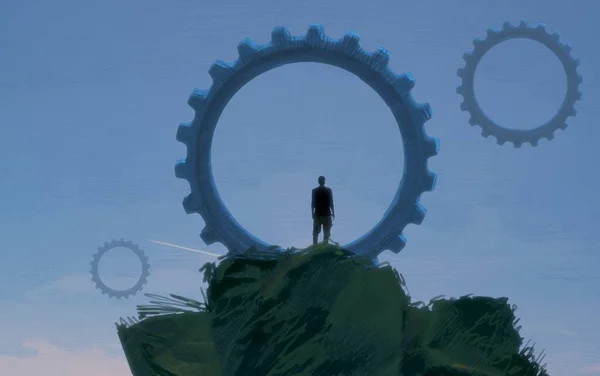 Abstract Background Human Silhouette Gears — Stock Photo, Image