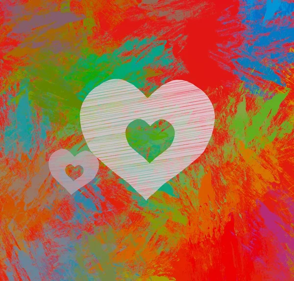 Abstract Valentine Background Art Hearts Canvas Multicolored Romantic Backdrop Contemporary — Stock Photo, Image