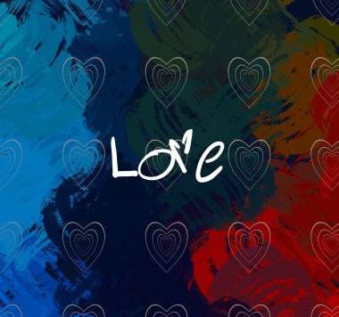 Soyut Sevgililer Günü arkaplan sanatı. Kalpler tuvalde. Çok renkli romantik bir fon. Çağdaş sanat. Sanatsal dijital palet.