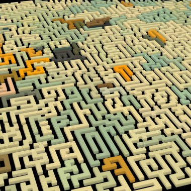 Renkli labirent arkaplanı, kopya alanı ile 3d illüstrasyon  