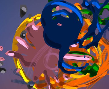 Soyut arka plan sanatı. 3 boyutlu illüstrasyon. Tuvalde fırça darbeleri. Çok renkli arkaplan. Çağdaş sanat. Sanatsal dijital palet.