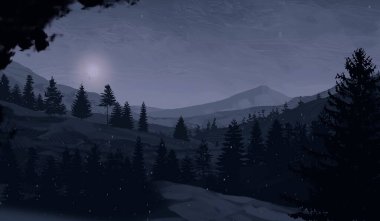 soyut sisli dağlar ağaçlarla kaplı, doğal arkaplan