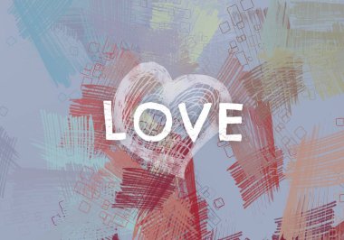 Soyut Sevgililer Günü arkaplan sanatı. Kalpler tuvalde. Çok renkli romantik bir fon. Çağdaş sanat. Sanatsal dijital palet.