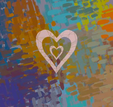 Soyut Sevgililer Günü arkaplan sanatı. Kalpler tuvalde. Çok renkli romantik bir fon. Çağdaş sanat. Sanatsal dijital palet.