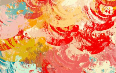 Soyut arka plan sanatı. 2D çizim. Etkileyici yağlı boya resim. Tuvalde fırça darbeleri. Modern sanat. Çok renkli arkaplan. Çağdaş sanat. İfade. Sanatsal dijital palet.