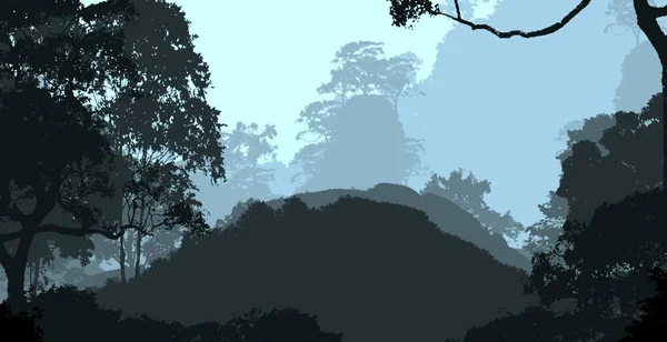 Paisaje Forestal Montañoso Abstracto Con Árboles Brumosos Con Espacio Para — Foto de Stock