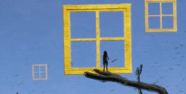 Абстрактний Фон Людським Силуетом Вікнами — стокове фото