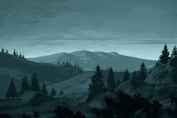 Abstracte Mistige Bergen Landschap Met Kopieerruimte Natuurlijke Achtergrond — Stockfoto