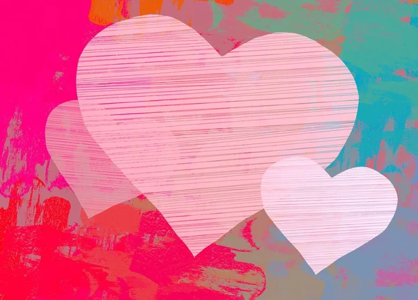 Abstract Valentine Background Art Corazones Sobre Lienzo Fondos Románticos Multicolor — Foto de Stock