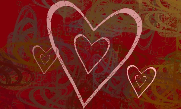 Abstract Valentine Background Art Corazones Sobre Lienzo Fondos Románticos Multicolor — Foto de Stock